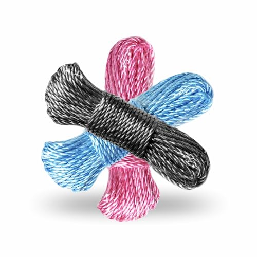 Washing Line Strong Plastic Rope Heavy Duty Clothesline Three Assorted Color Thick Core Laundry Clothesline Great For Drying Clothes Garden Outside Measures Up To 20 Meters 1pc (assorted colour)