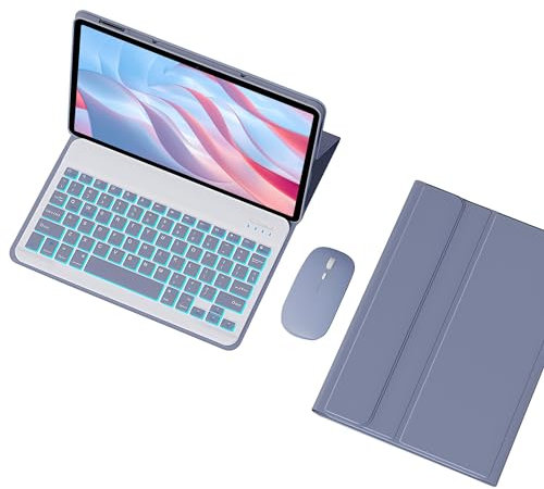 HLTOOP Keyboard Case for Honor Pad X9 11.5 Inch 2023, Detachable Backlit Wireless Keyboard with Protective Cover,Purple with Mouse