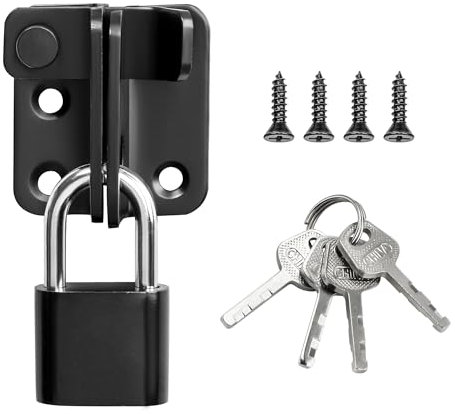 SAYAYO Verrou Porte Exterieur/Interieure Coulissante avec Cadenas, Loquet Porte à Bascule Boulon pour Portail Jardin Armoire, Finition Noire en Acier Inoxydable, 40 x 45 MM