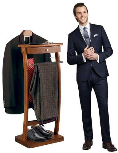 WPPTNSFY Herrendiener Stummer Diener in Hölzern mit Tabletts und Schubladen, Damen Diener Kleiderstange mit Hosenbügel für Wohnzimmer, Schlafzimmer, Ankleidezimmer, 44.4 * 30 * 112.2 cm