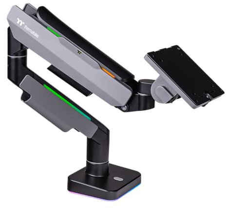 Thermaltake Einzelner robuster RGB-Monitorarm für bis zu 49 Zoll und 20 kg Bildschirm, 100 x 100 mm, VESA-kompatibel, breite Bewegungen, GEA-MSR-SMSBLK-01