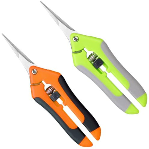 Oneyijun Tijeras de podar Tijera podar pequeña de Mano Afilada Jardinería para Plantas Flores Ramas Rosas Bonsáis Verduras Frutas (Verde + Naranja, 2 Pieza)