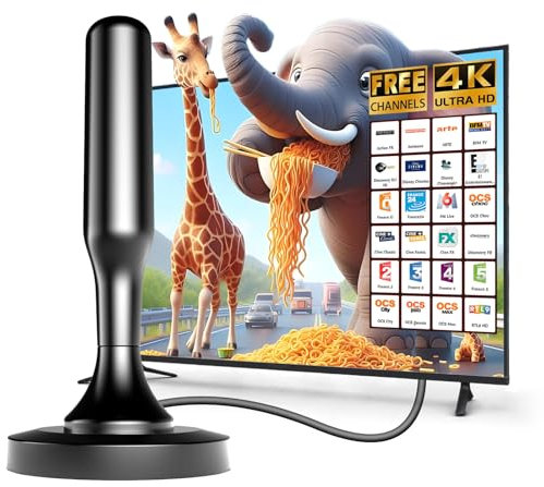 antenne TV intérieur puissante,Antenne TV Intérieur Puissante TNT HD, 2025 avec Base magnétique, Compatible avec Portable Soutien 4K 1080P