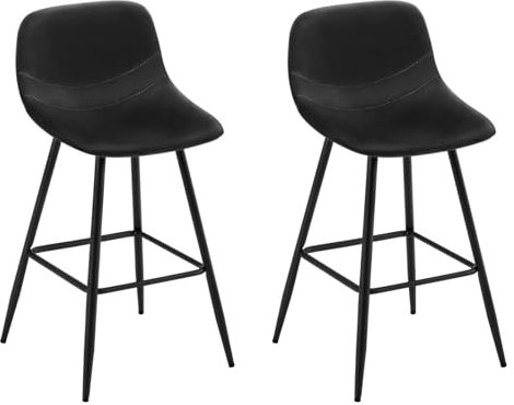 EUGAD Tabouret Bar, Lot de 2, Chaise Haute Cuisine, en Velours, Siège Rembourré, avec Dossier et Repose-Pieds, Pieds en Métal, Noir, 1087BY-2