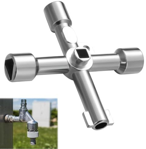 WeddHuis Llave Multifuncional de 4 Puntas Llave de Utilidad Multifuncional Llave Cruzada Llave de Medidor de Agua, para Contador Agua Armario Eléctrico Ascensor Contador Gas Válvulas (Plata)