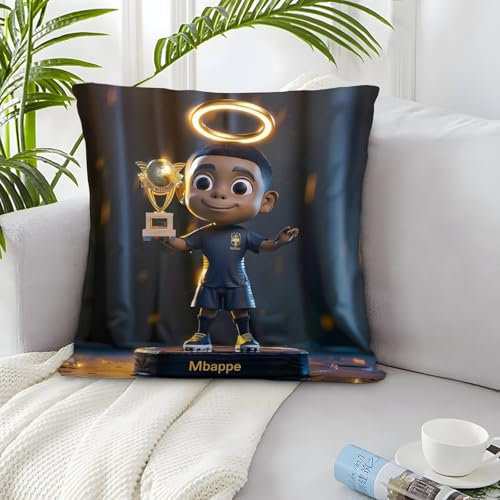 KYRAMINEX Mbappe 2er Set Kissenbezüge - Fußball Dekorativ Kissenhülle Für Sofa Wohnzimmer - Geburtstagsgeschenk Für Sohn Tochter Enkel Enkelin 45x45cm