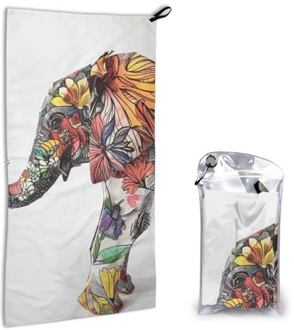 BWWHCCTI Handtuch mit Elefantenmotiv, schnelltrocknend, 40,6 x 80 cm, Mikrofaser-Handtuch mit PVC-Tasche für Badezimmer, Camping, Strand, Reisen, Outdoor-Sport