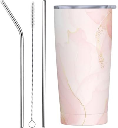 Stainless Steel Thermal Mug Abstract Pink Marble Coffee Travel Mug with Lid Drinking Cup Vacuum Thermal Mug, for Camping, Office, Women, 20Oz