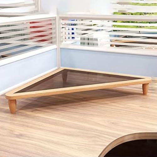 Jievmrs Monitorständer Support D'écran en Verre Renforcé Pour Coin de Bureau, Étagère de Rangement Triangulaire Pour Écran D'ordinateur, Support de Rangement Pour Accessoires de Bureau(Natural)