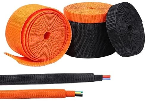 Flexibler Gewebter Kabelmantel, Schrumpfschlauch, geflochten, 20–100 mm, Isolierung, flammhemmend, Drahtwicklung, Schutzmantel, PET, Auto Line Organizer(Orange,INNER DIAMETER 70MM_10 METERS)