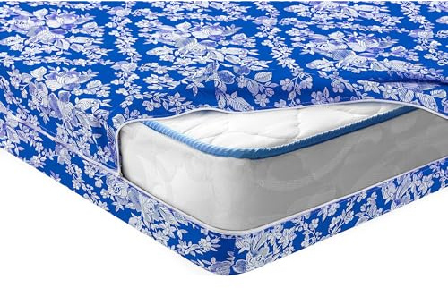 ECOMMERC3 Housse de Matelas rembourrée et très Douce Taille 135 cm - Housse de Matelas antidérapante et Facile à Laver 100% fabriquée en Espagne, Dahlia Bleu