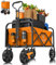 KESSER® Bollerwagen faltbar Handwagen Transportkarre max. 150kg Tragkraft & 360° PVC-Reifen Gerätewagen inkl. 2 Netztaschen, Seitentasche & Abdeckung Transportwagen Gartenanhänger ohne Dach, Orange