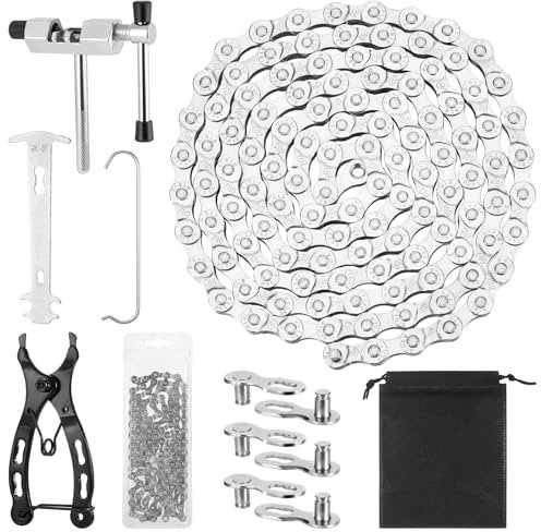 Bike Chain, 6/7/8 Speed Bicycle Chain Link Removal Tools Kit Mountain Road Cycling Chain Maintenance Tool Kit, Bicycle Accessories Bike Chain for Road Mountain Racing Cycling (116 Links, 1/2 × 3/32)