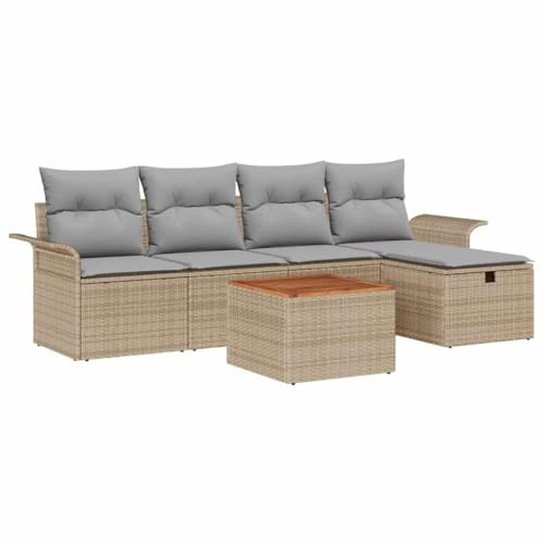 vidaXL 6-teiliges Gartensofa-Set in Beige aus Poly Rattan mit Kissen und Stauraum für draußen. Bequeme Sitzmöbel für eine Moderne Lounge-Terrasse. Wetterfest und UV-beständig.