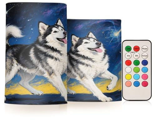 Amooorous Lustiges Ölgemälde mit Sibirischem Husky, dekorativ, flackernd, flammenlose Kerzen mit Timer, elektronische Lichter, hell mit Timer, für Valentinstag, Party, batteriebetrieben