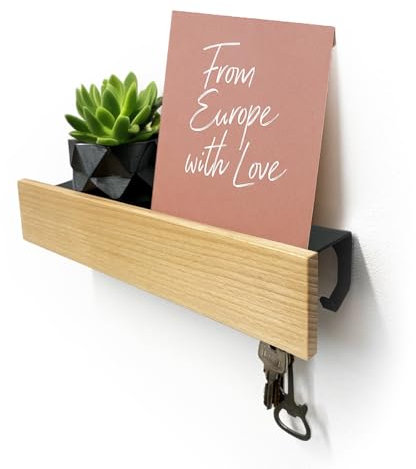 SirHoldeer Porte-clés Mural avec Étagère en Bois Massif et Métal | Organisateur Mural pour Entrée et Couloir | Design Scandinave Moderne