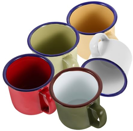 5pcs Colorful Enamel Cups Set Retro 100ml Enamel Coffee Mugs Lightweight and Sturdy for Tea Coffee and Camping