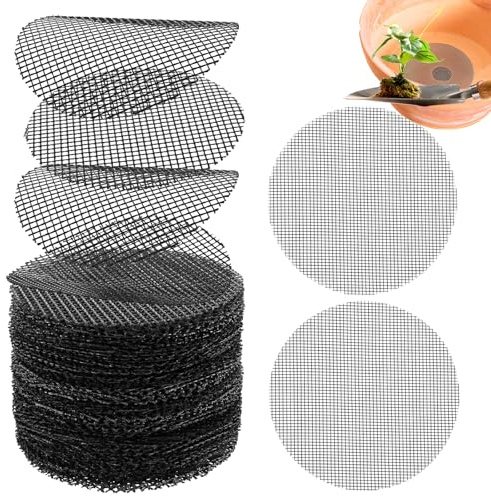 Drainagegitter für Pflanzkübel,100 Stück Drainage Gitter,Kunststoffgitter Bonsai Zubehör 10cm Rundes Blumentopf Mesh Blumentopf Netz Mesh Pad für den Garten,Verhindert Erdverlust,Drainagesiebe