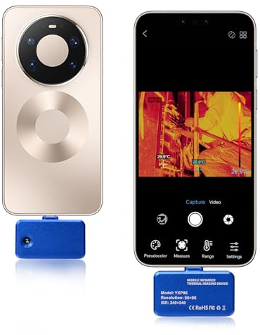 SURLABA Wärmebildkamera für Android, 96 * 96 Infrarot Kamera mit USB-C, 25Hz, 40mK, -20℃ bis 550°C, Smartphone IR Thermal Imager für HVAC, Kommerzielle Elektroinstallationen