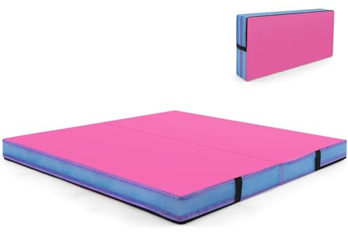 COSTWAY Turnmatte klappbar, 122 x 122 x 10 cm Weichbodenmatte, Gymnastikmatte faltbar & tragbar, quadratische Sportmatte aus PU-Bezug mit Tragegriffe, Yogamatte indoor für Kinder, Erwachsene