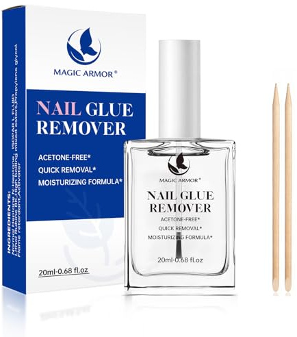 MAGIC ARMOR Nagelkleberentferner 20ml zum Auftragen dem Pinsel Acetonfreier | Kleberlöser für Tip-Kleber & Kunstnägel Schnelles, Sanftes Ablösen von Klebenägeln & False Nails Für Zuhause & Salon