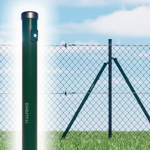 Zaunpfosten 5er-Set grün pulverbeschichtet aus Stahl [H200cm, Ø38mm]