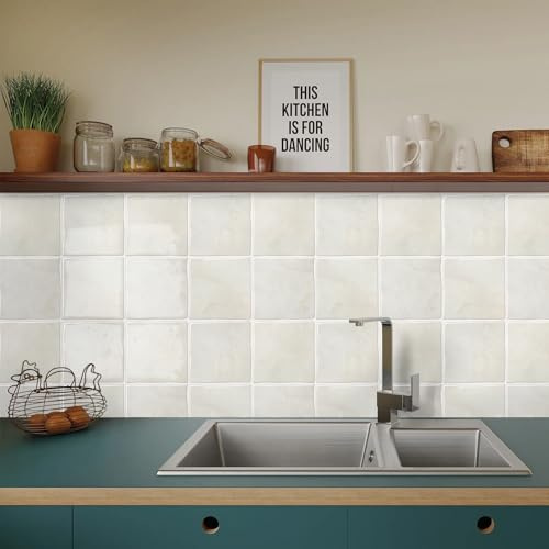 Alwayspon Wandfliesen-Aufkleber, 3D-Vinyl, selbstklebend, wasserfest, Spritzschutz, für Küche, Badezimmer, Wandmöbel, 25,4 x 25,4 x 10 Stück, Weiß