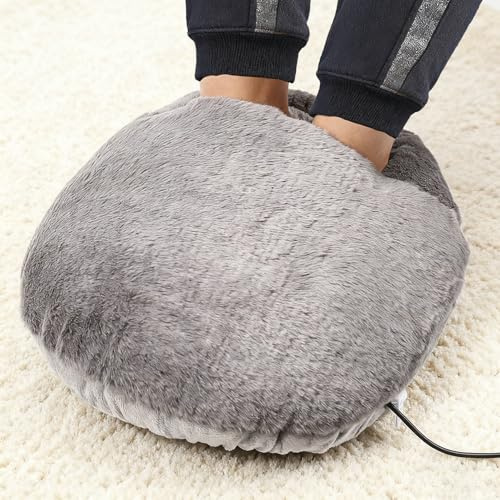 Heated Foot Warmer, Heating Pad for Feet-Super Soft Teddy Boucle- Warm in Winter，Heated Feet Pain Relief（Grey）