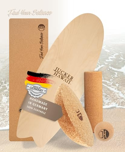 JUCKER HAWAII Balance Board Local Wave | Set mit Kork Halbkugel, Korkrolle, Korkmatte und Korkball | Qualität Hand-Made in Germany | Balance Board Surf aus Holz