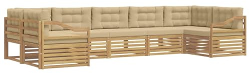 vidaXL Outdoor-Sofagarnitur mit Kissen 7 pcs Weiß und Beige Polyester, Gartensofa, Moderne Außenmöbel, Bequeme Sitze, Lounge am Pool, funktionale Design für die Terrasse