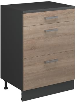Vicco Erweiterungskommode Rion, Sonoma/Anthrazit, 60 x 46 cm ohne Schräge mit 3 Schubladen, kombinierbar mit Rion Dachschrägenschränken und Schrankmodulen