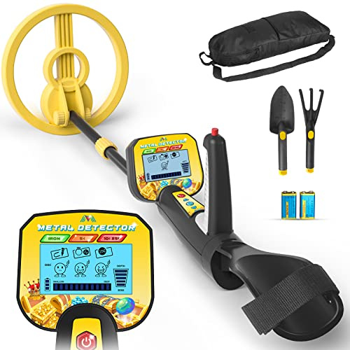 Metal Detector Professionali, Metaldetector Portatile per Bambini, Bobina di Ricerca Impermeabile da 5, Display LCD, 5 modalità (Giallo)