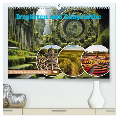Irrgärten und Labyrinthe (hochwertiger Premium Wandkalender 2026 DIN A2 quer), Kunstdruck in Hochglanz: Ein Labyrinth soll den Wegfinder verwirren und ... sich verlieren. (CALVENDO Wissenschaft)