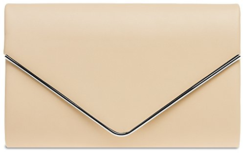 Caspar TA373 Damen elegante Clutch Tasche Abendtasche mit langer Kette, Farbe:nude, Größe:One Size