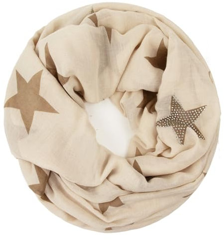 Glamexx24 Loop Schal mit Sternenmuster - Damen Leichter Langschal, Schlauchschal, Loopschal Tuch in vielen Farben SC20170401, Beige