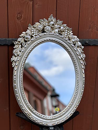 Barock Wandspiegel Antik Silber Oval Badspiegel Barock Spiegel 51X37 Mirror Shabby C496