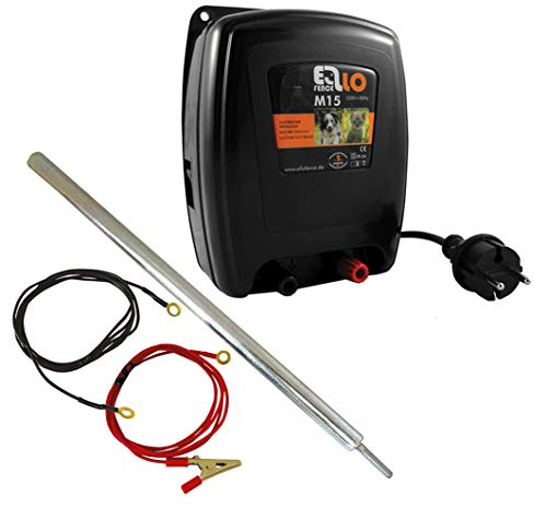 Ellofence Weidezaungerät Set mit Erdung M15 Set / 230V - Premium Elektrozaungerät mit Tiefenerder - Elektrozaun Stromgerät inkl. Erdspieß - Hochwertiges Weidezaun Zubehör