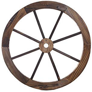 60cm Diameter Ornamental Wooden Garden Cart Wagon Wheel Wood Cartwheel Brown