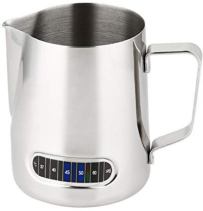 Milk Jugs Coffee Frothing Pitcher with Thermometer Stainless Steel Milk Latte Cup with Temp Control for Home Kitchen 600ml