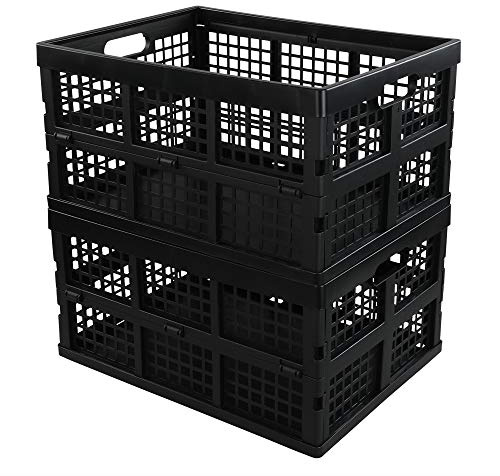 Saedy Black Stacking Milk Crates, 34-Quart Collapsible Container Bin 2 Pack