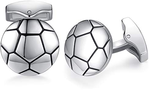 HONEY BEAR Fußball Sport Manschettenknöpfe für Herren Shirt, Dreieck Edelstahl, Hochzeit Geschenk,Silber,MEHRWEG