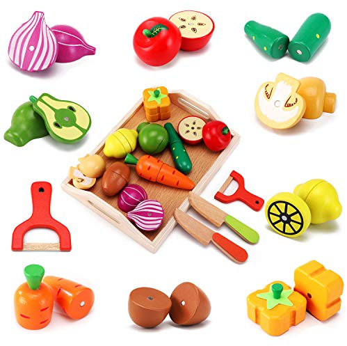 CARLORBO Jouet en Bois Montessori Cuisine en Bois Nourriture pour Enfants - Aliments Fruit et Légumes Jouets Enfants Cadeau