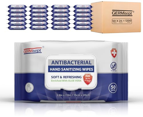 Germisept Antibacterial Hand Sanitizing Wipes Bulk Buy ((50 Count x 24 Pack = 1200 Wipes))