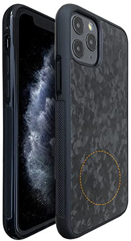 Molzar Grip Series iPhone 11 Pro Hülle mit echter geschmiedeter Kohlefaser, integrierte Metallplatte für magnetische Halterung, kompatibel mit iPhone 11 Pro, schwarz/geschmiedet