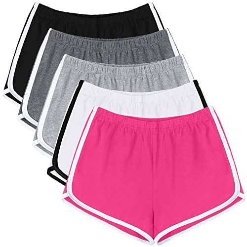 URATOT Confezione da 5 Morbidi e Comodi Pantaloni da Allenamento in Cotone Traspirante con Delfini, per Ciclismo, Escursionismo, da Donna, Nero, Grigio Chiaro, Grigio Scuro, Beige, Rosa Chiaro, M