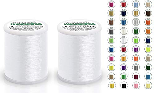 2x Madeira Polyneon 40 | SET | 1000 m Spule | Doppelpack | Stickgarn | Maschinenstickgarn (1801 White (Weiß))