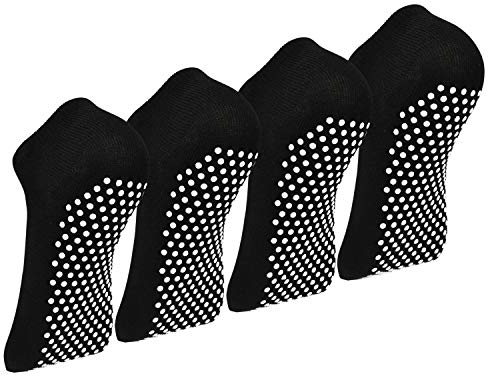 Yoga Socken Anti-Rutsch Socken - 4 Paar Pilate Trampolin Ballett Socken for Damen Herren Schwarz*4 41-43