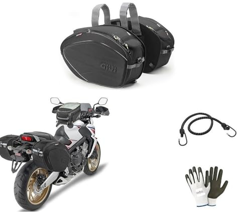 Rucksack mit Schultergurt, Paar Seitentaschen Givi EA101B, 30 l, Linie Easy-T, für Motorrad, Scooter, universelle Montage mit Klettverschluss, Schwarz + gratis