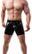 Bodywear4you Herren Leder Boxershorts Lack glänzend Optik, Wetlook sexy Unterwäsche, Clubwear Jockstraps mit offenem Schritt Ouvert Shorts Long Pants (Schwarz, M)