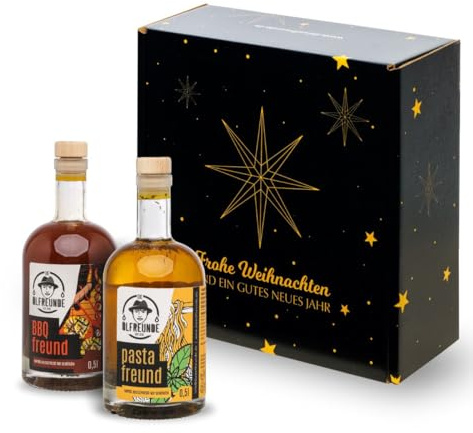 DIE ÖLFREUNDE Weihnachtsbox „Weihnachtssterne“ 2 x Öl | 2 erlesene Speiseöle | hochwertige kaltgepresstes Öl | nachhaltig schenken | Geschenkidee für Weihnachten